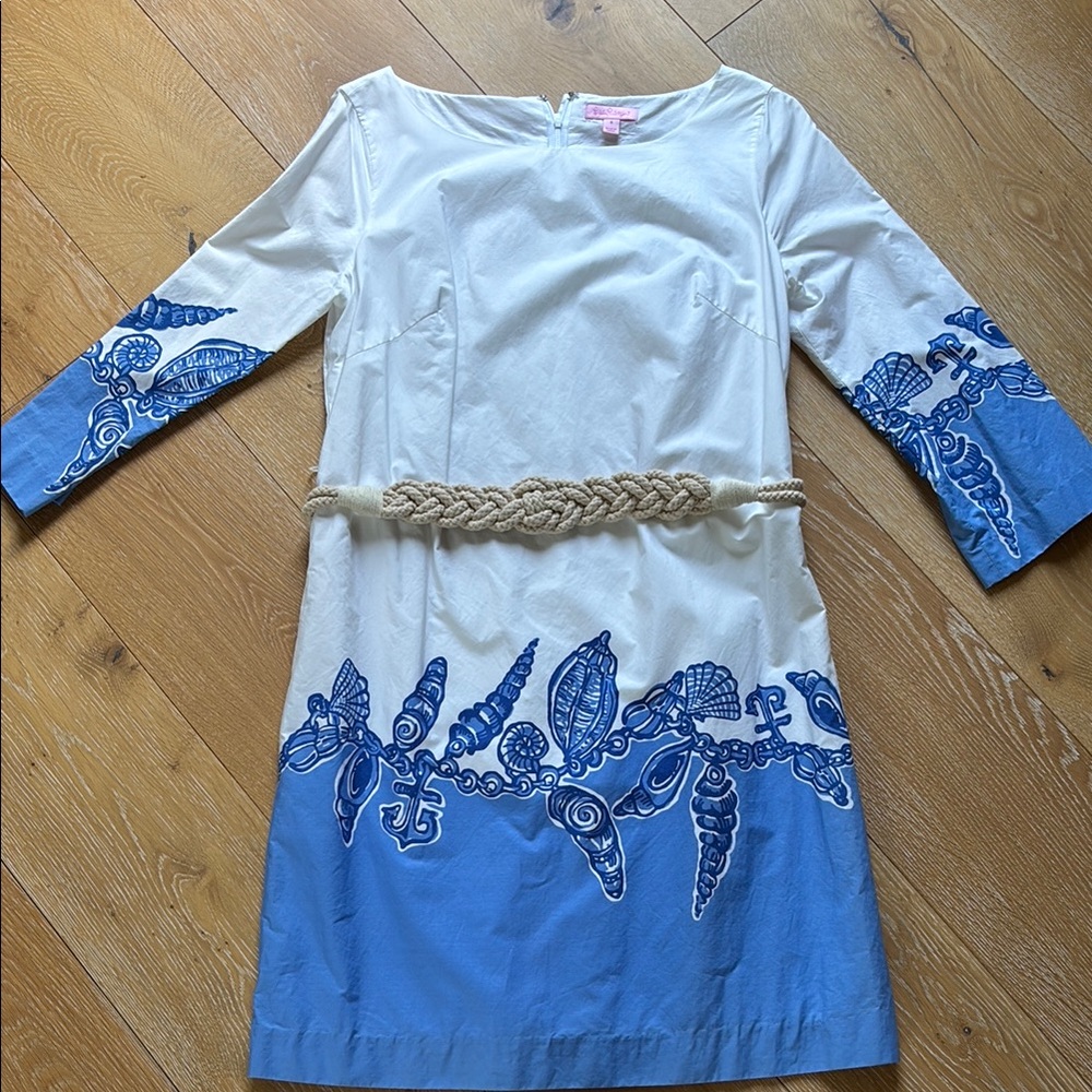 Lilly Pulitzer White and Blue Dress with Braided Belt